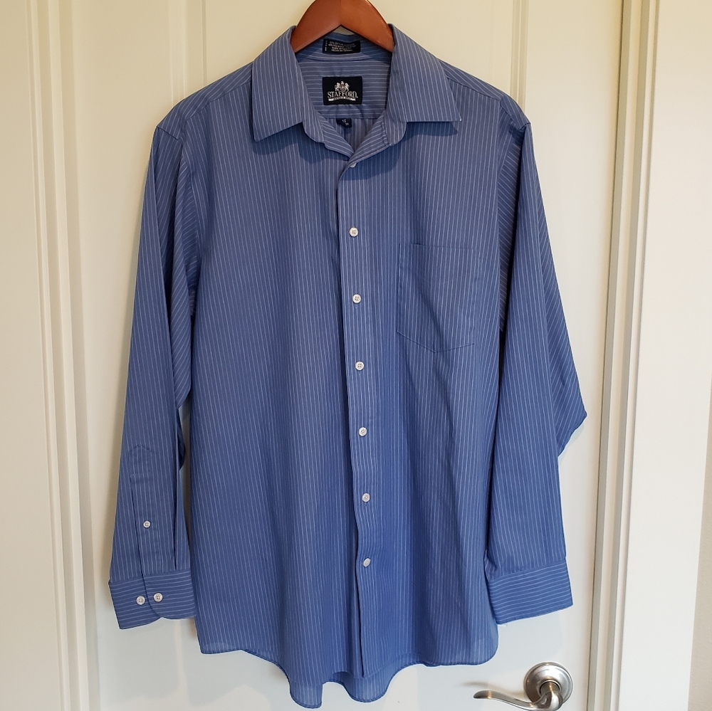 Stafford Blue Pinstripe Button Up Dress Shirt